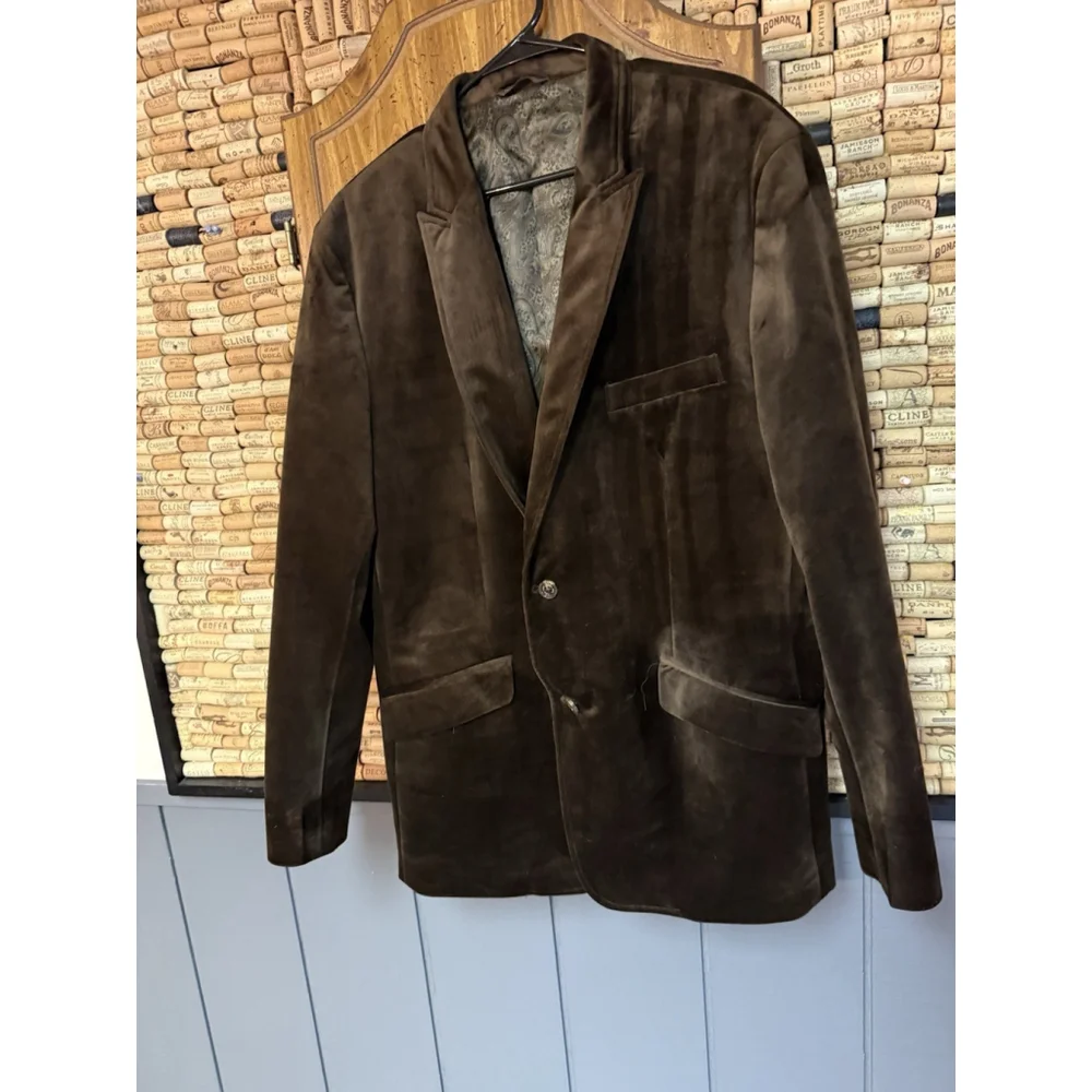 Tasso Elba Blazer Sport Coat Mens Solid Brown Velvet Size XXL Party Classic